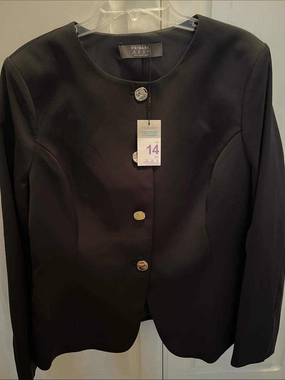 Primark Black Round-Neck Blazer with Gold Buttons